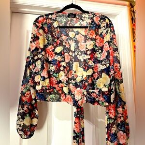 VICI sheer floral wrap crop blouse